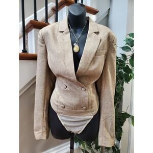 L' Atiste Beige Polyester Full Sleeve Notch Lapel Button Front Bodysuit Blazer M